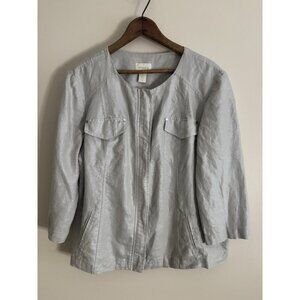 Chicos Jacket Women’s Large Silver Metallic LINEN Silver Hardware Career